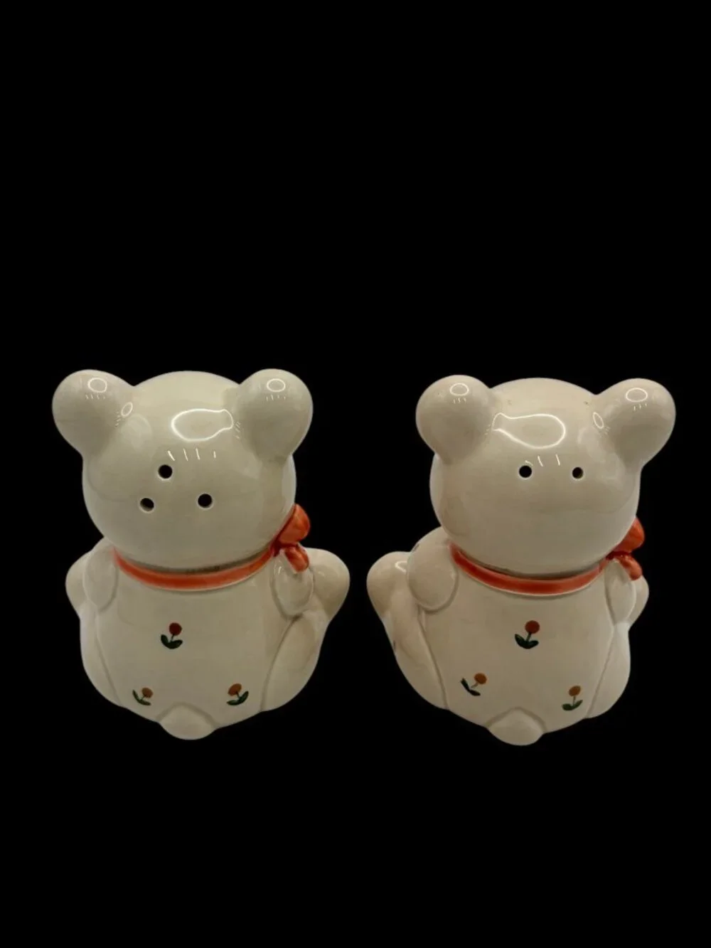 Vintage Otagiri Japan Teddy Bear Salt & Pepper Shakers Floral Bow Set